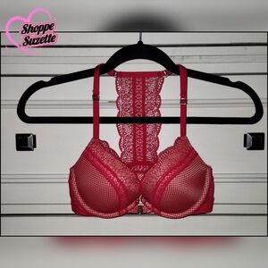 Victoria's Secret "Very Sexy" 2017 Fishnet Front-Close Push-Up Bra Red Size 32B